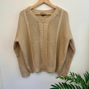 POL Pullover Open Knit Crew Neck Sweater in Tan Size L